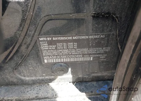 2014 BMW 535I xDrive from USA, damaged, VIN WBA5B3C58ED292499